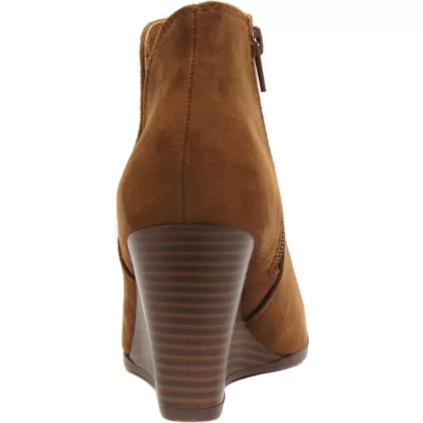 Soda Ability  Mid Ankle Bootie wSplit Shaft and Zipper Stacked Wedge HeelCognac