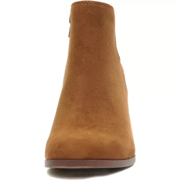 Soda Ability  Mid Ankle Bootie wSplit Shaft and Zipper Stacked Wedge HeelCognac