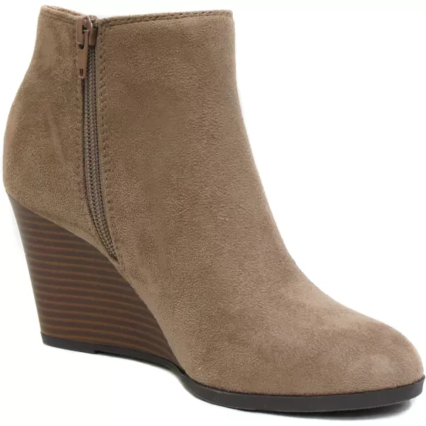 Soda Ability  Mid Ankle Bootie wSplit Shaft and Zipper Stacked Wedge HeelWarm Taupe