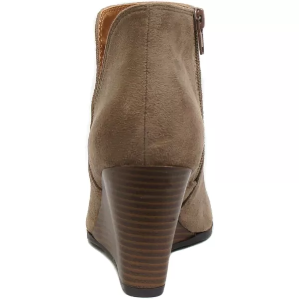 Soda Ability  Mid Ankle Bootie wSplit Shaft and Zipper Stacked Wedge HeelWarm Taupe