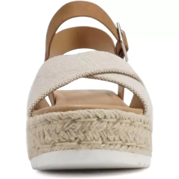 Soda FIRELY  Women Round Toe Crisscross Band Platform Espadrille Wedge Sandal with Adjustable Ankle StrapBeige CanvasTan