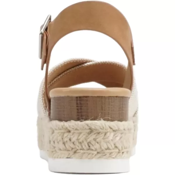 Soda FIRELY  Women Round Toe Crisscross Band Platform Espadrille Wedge Sandal with Adjustable Ankle StrapBeige CanvasTan