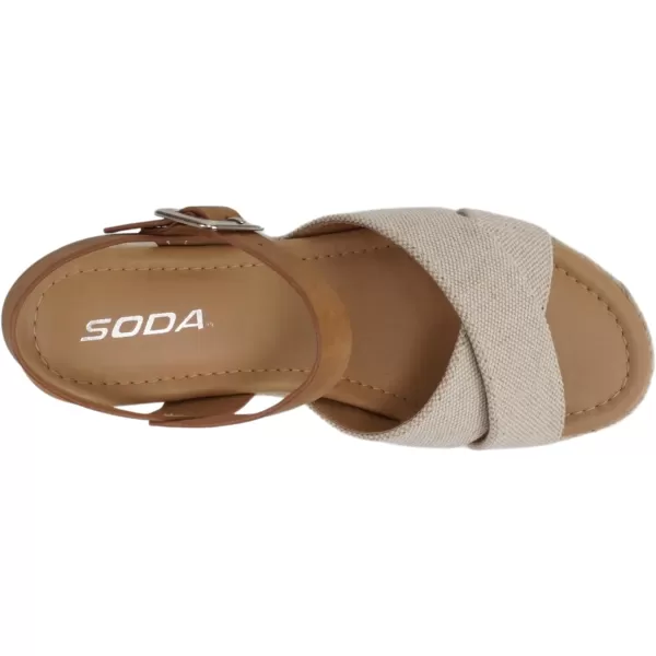 Soda FIRELY  Women Round Toe Crisscross Band Platform Espadrille Wedge Sandal with Adjustable Ankle StrapBeige CanvasTan