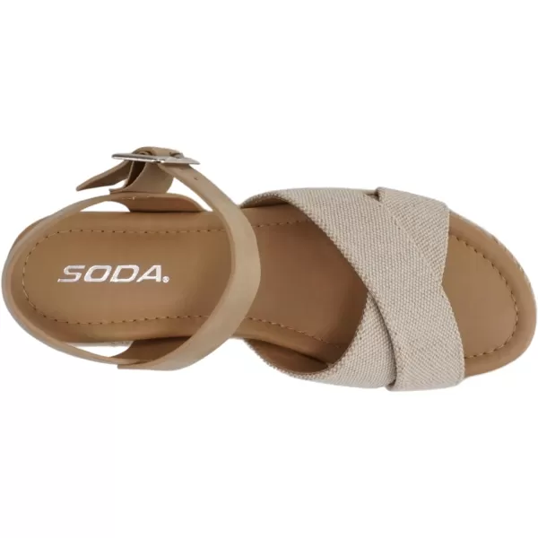 Soda FIRELY  Women Round Toe Crisscross Band Platform Espadrille Wedge Sandal with Adjustable Ankle StrapBeige CanvasTaupe