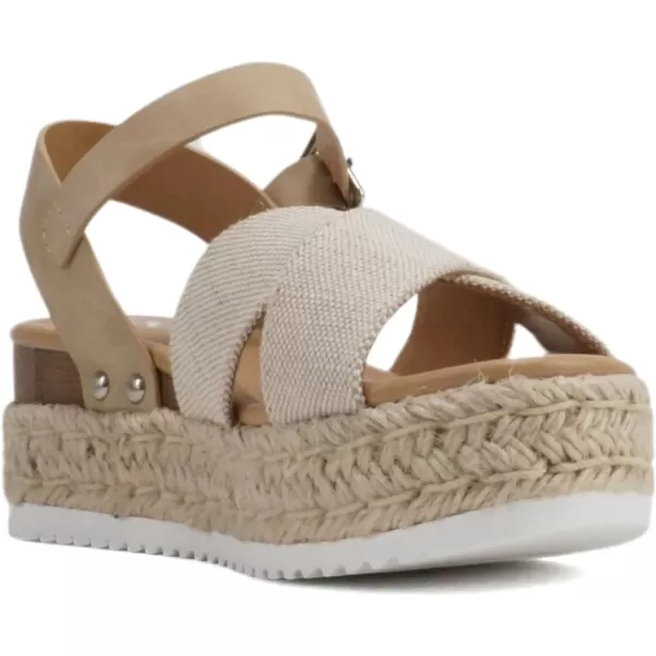 Soda FIRELY  Women Round Toe Crisscross Band Platform Espadrille Wedge Sandal with Adjustable Ankle StrapBeige CanvasTaupe