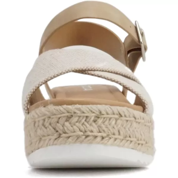 Soda FIRELY  Women Round Toe Crisscross Band Platform Espadrille Wedge Sandal with Adjustable Ankle StrapBeige CanvasTaupe