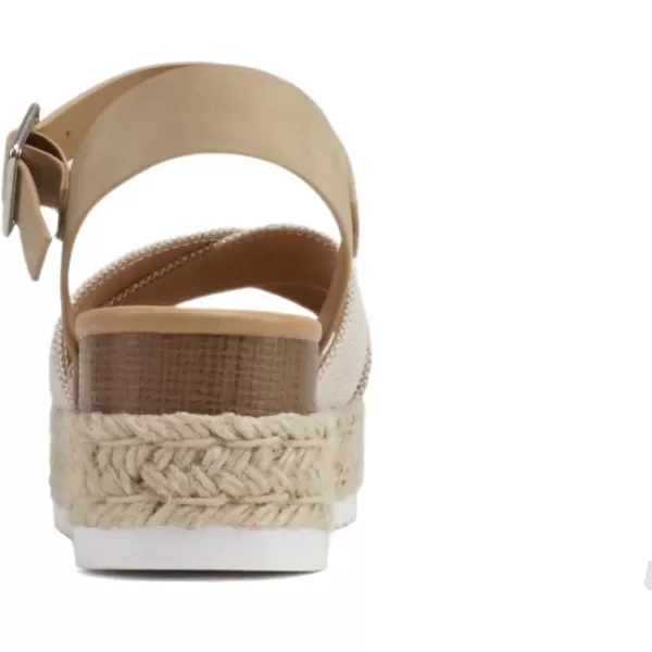 Soda FIRELY  Women Round Toe Crisscross Band Platform Espadrille Wedge Sandal with Adjustable Ankle StrapBeige CanvasTaupe