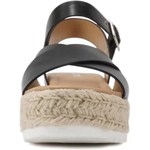 Soda FIRELY  Women Round Toe Crisscross Band Platform Espadrille Wedge Sandal with Adjustable Ankle StrapBlack Pu