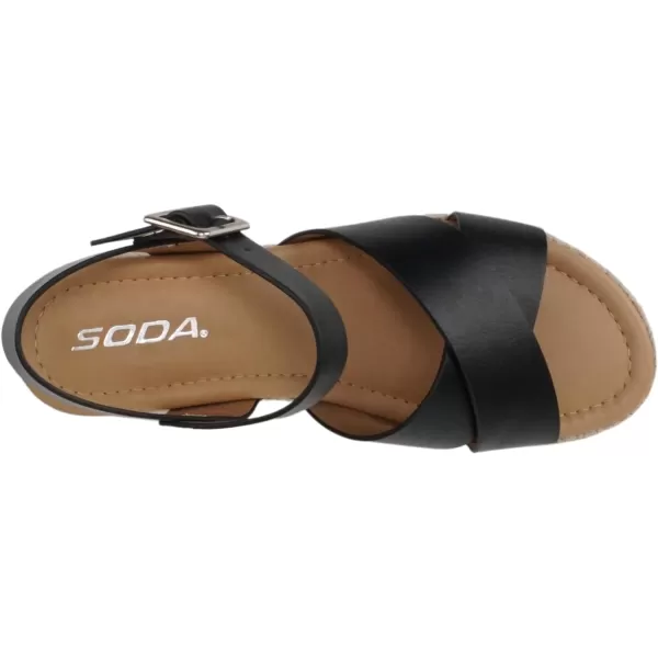 Soda FIRELY  Women Round Toe Crisscross Band Platform Espadrille Wedge Sandal with Adjustable Ankle StrapBlack Pu