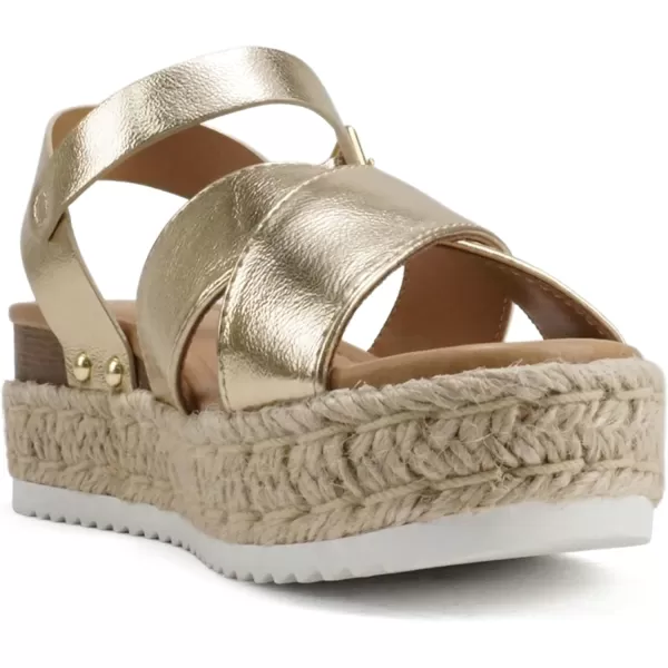 Soda FIRELY  Women Round Toe Crisscross Band Platform Espadrille Wedge Sandal with Adjustable Ankle StrapLight Gold