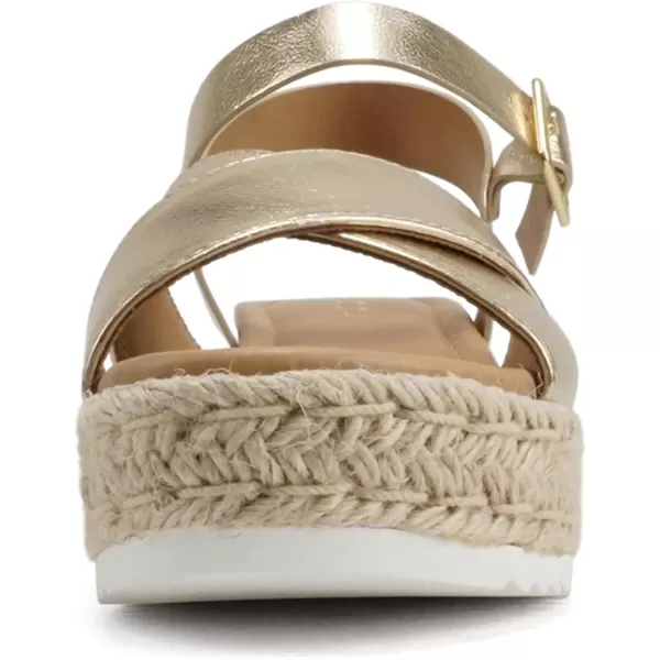 Soda FIRELY  Women Round Toe Crisscross Band Platform Espadrille Wedge Sandal with Adjustable Ankle StrapLight Gold