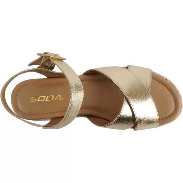 Soda FIRELY  Women Round Toe Crisscross Band Platform Espadrille Wedge Sandal with Adjustable Ankle StrapLight Gold