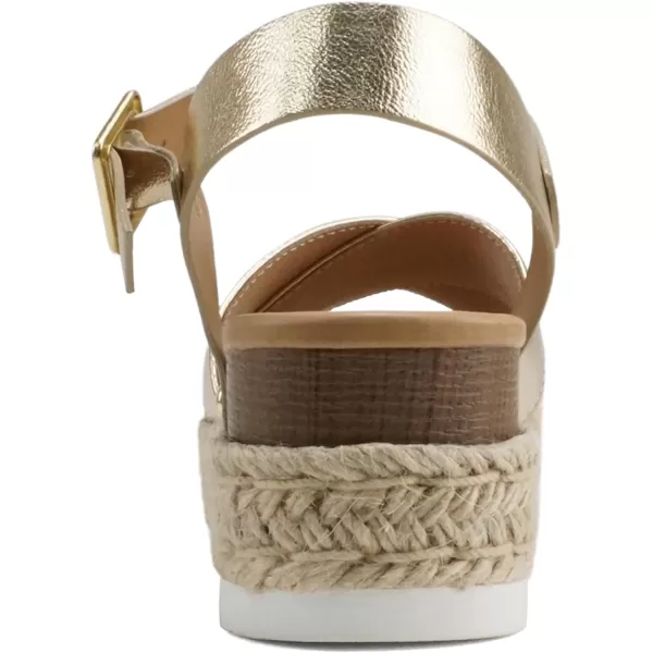 Soda FIRELY  Women Round Toe Crisscross Band Platform Espadrille Wedge Sandal with Adjustable Ankle StrapLight Gold