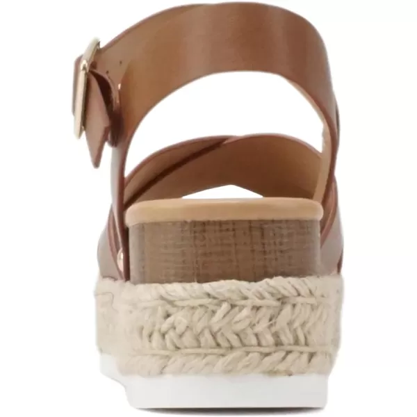 Soda FIRELY  Women Round Toe Crisscross Band Platform Espadrille Wedge Sandal with Adjustable Ankle StrapTan Pu