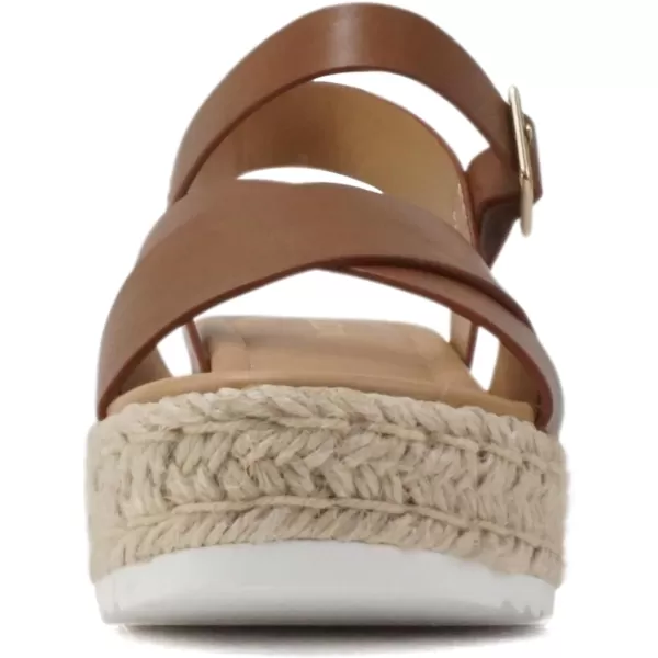 Soda FIRELY  Women Round Toe Crisscross Band Platform Espadrille Wedge Sandal with Adjustable Ankle StrapTan Pu