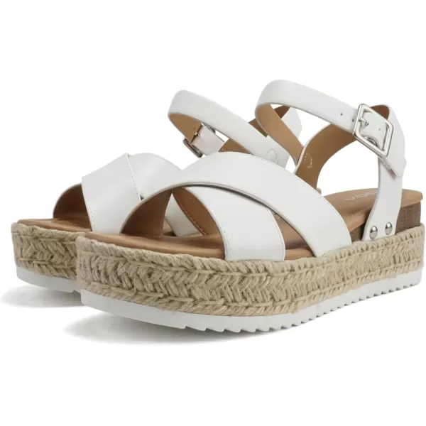 Soda FIRELY  Women Round Toe Crisscross Band Platform Espadrille Wedge Sandal with Adjustable Ankle StrapWhite Pu