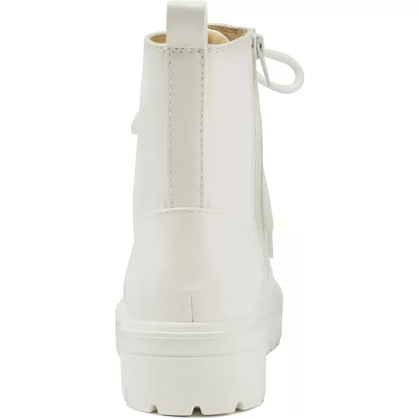 Soda FIRM  Lug Sole Combat Ankle Bootie Lace up wSide ZipperAll White