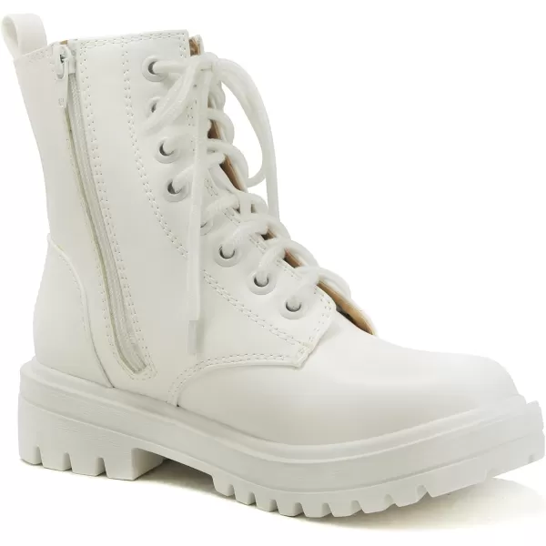 Soda FIRM  Lug Sole Combat Ankle Bootie Lace up wSide ZipperAll White