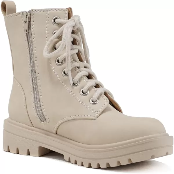 Soda FIRM  Lug Sole Combat Ankle Bootie Lace up wSide ZipperBeige Nbpu