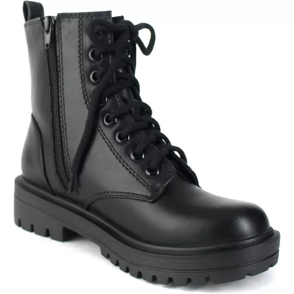 Soda FIRM  Lug Sole Combat Ankle Bootie Lace up wSide ZipperBlack