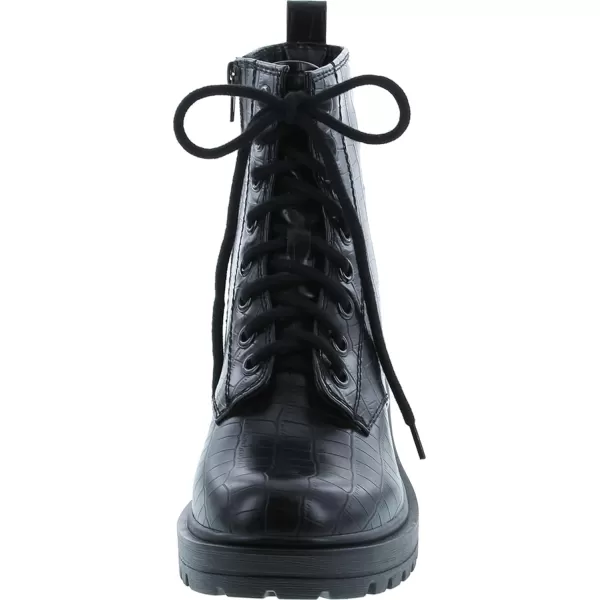 Soda FIRM  Lug Sole Combat Ankle Bootie Lace up wSide ZipperBlack Croco