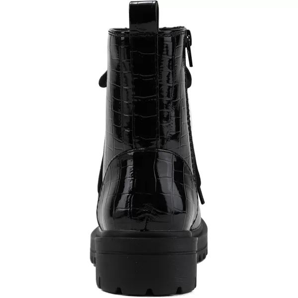 Soda FIRM  Lug Sole Combat Ankle Bootie Lace up wSide ZipperBlack Croco Patent