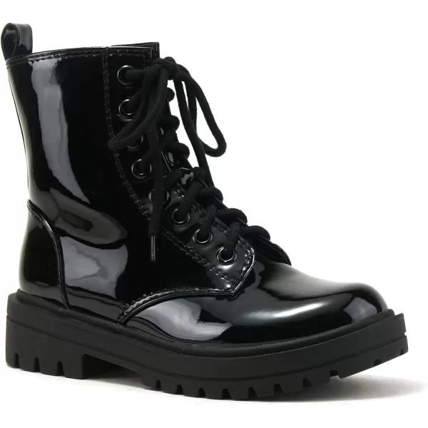 Soda FIRM  Lug Sole Combat Ankle Bootie Lace up wSide ZipperBlack Patent