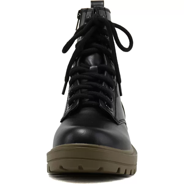 Soda FIRM  Lug Sole Combat Ankle Bootie Lace up wSide ZipperBlackForgreen