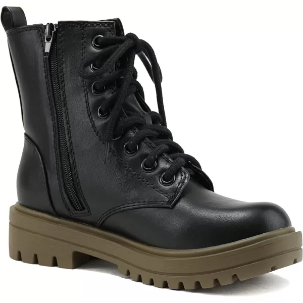 Soda FIRM  Lug Sole Combat Ankle Bootie Lace up wSide ZipperBlackForgreen