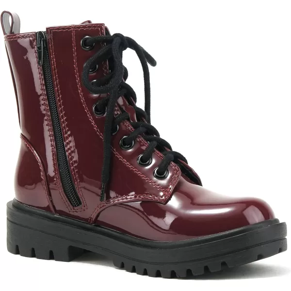 Soda FIRM  Lug Sole Combat Ankle Bootie Lace up wSide ZipperBurgundy Patent