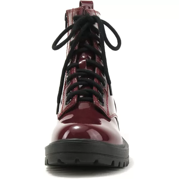 Soda FIRM  Lug Sole Combat Ankle Bootie Lace up wSide ZipperBurgundy Patent