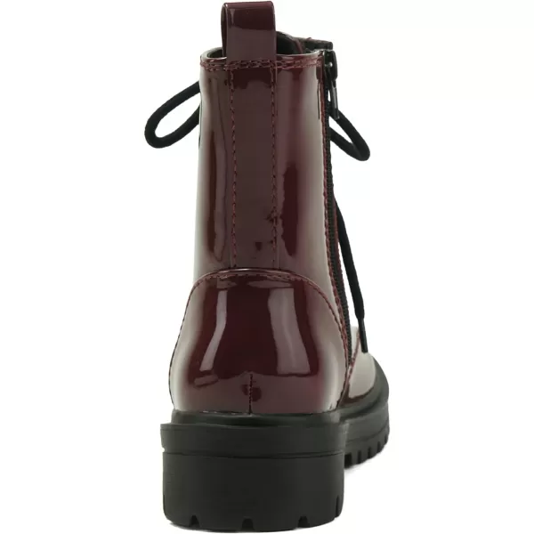 Soda FIRM  Lug Sole Combat Ankle Bootie Lace up wSide ZipperBurgundy Patent