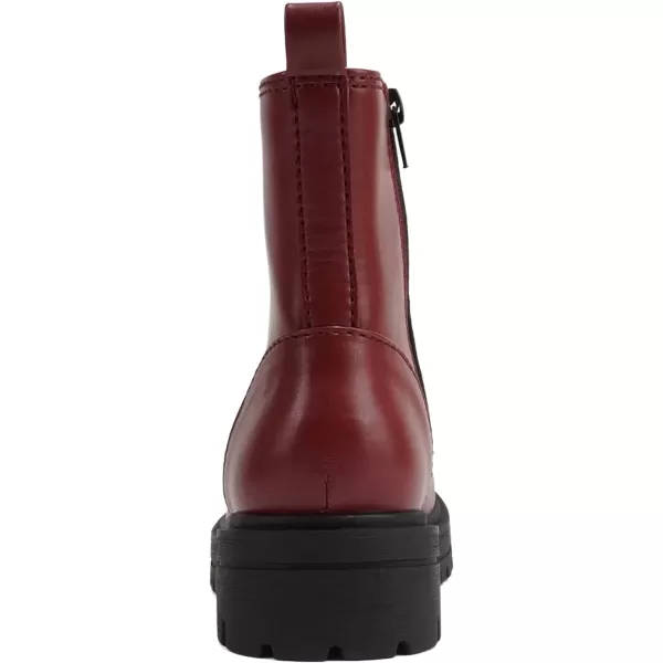 Soda FIRM  Lug Sole Combat Ankle Bootie Lace up wSide ZipperBurgundy Pu