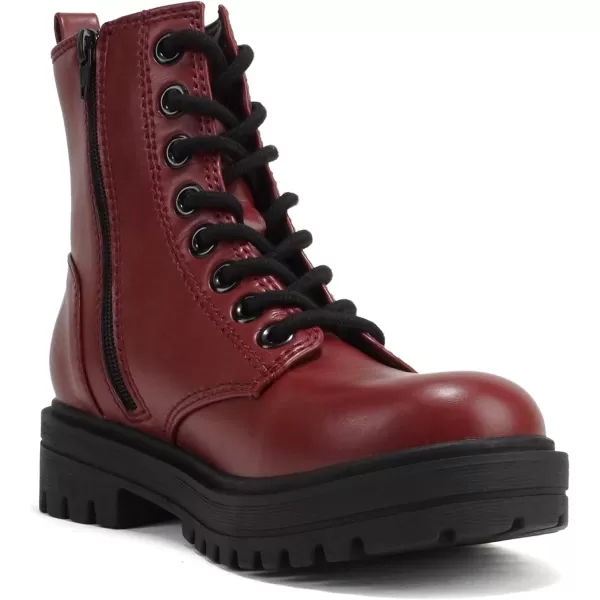 Soda FIRM  Lug Sole Combat Ankle Bootie Lace up wSide ZipperBurgundy Pu