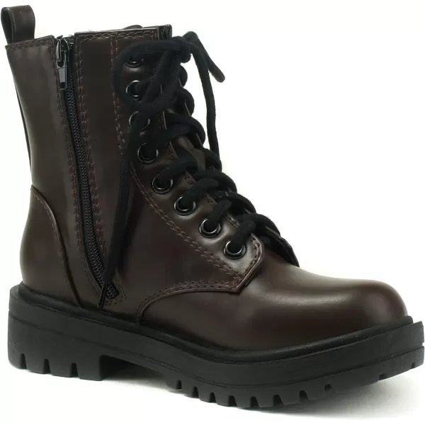 Soda FIRM  Lug Sole Combat Ankle Bootie Lace up wSide ZipperDark Brown