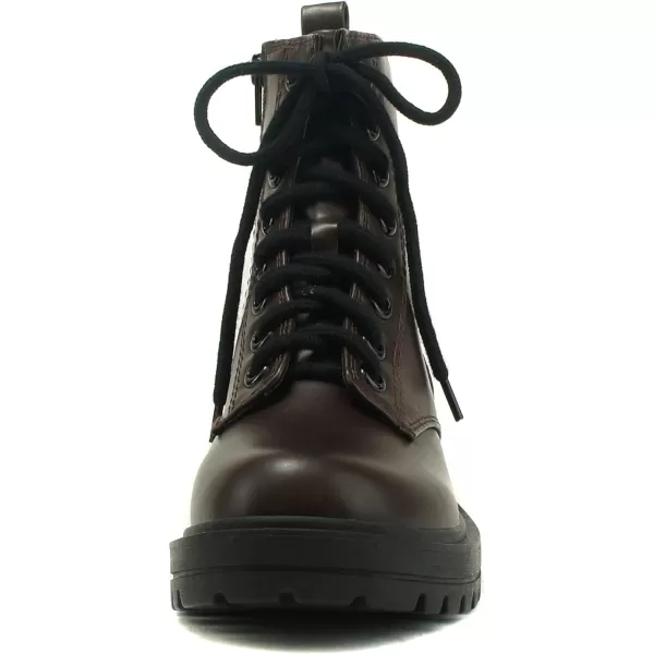 Soda FIRM  Lug Sole Combat Ankle Bootie Lace up wSide ZipperDark Brown