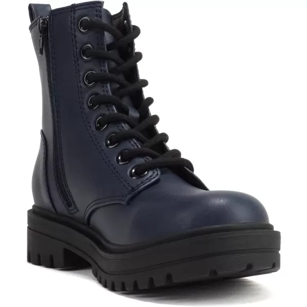 Soda FIRM  Lug Sole Combat Ankle Bootie Lace up wSide ZipperNavy Pu