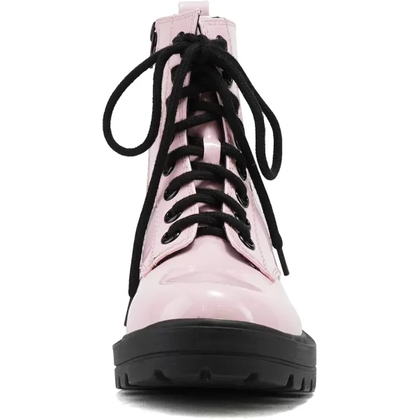 Soda FIRM  Lug Sole Combat Ankle Bootie Lace up wSide ZipperPopink Patent