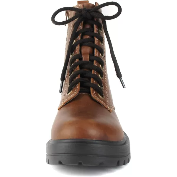 Soda FIRM  Lug Sole Combat Ankle Bootie Lace up wSide ZipperWhiskey