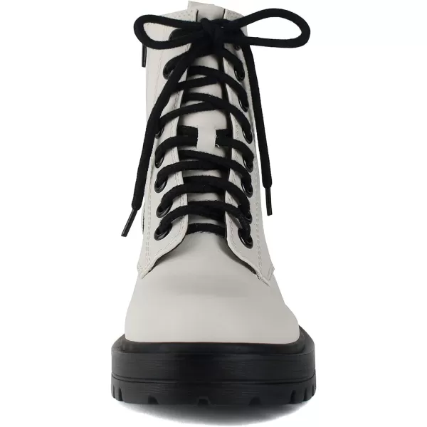 Soda FIRM  Lug Sole Combat Ankle Bootie Lace up wSide ZipperWhite