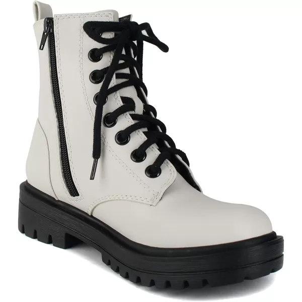 Soda FIRM  Lug Sole Combat Ankle Bootie Lace up wSide ZipperWhite