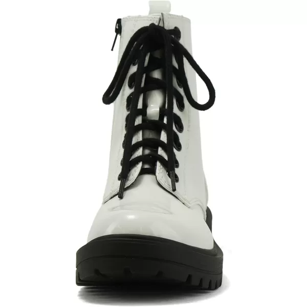 Soda FIRM  Lug Sole Combat Ankle Bootie Lace up wSide ZipperWhite Patent