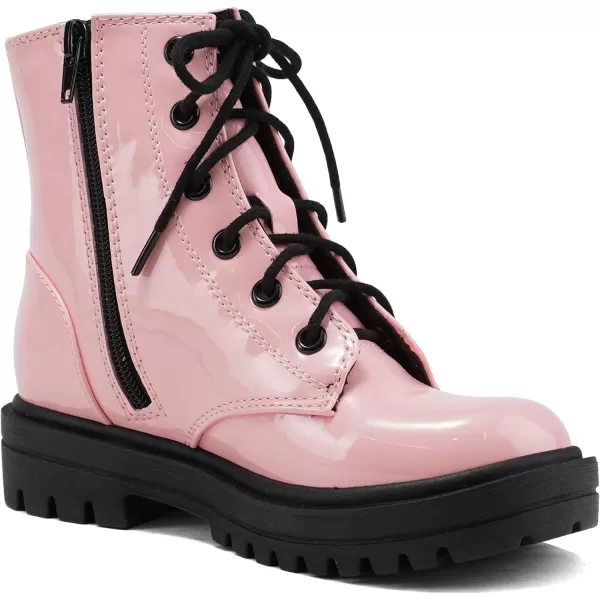 Soda FIRM2 KIDSCHILDRENGIRLS Lug Sole Fashion Combat Ankle Bootie Lace up wSide ZipperPink Patent