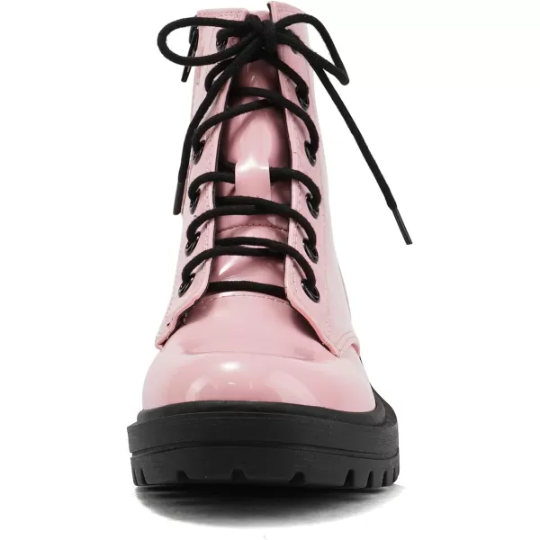 Soda FIRM2 KIDSCHILDRENGIRLS Lug Sole Fashion Combat Ankle Bootie Lace up wSide ZipperPink Patent