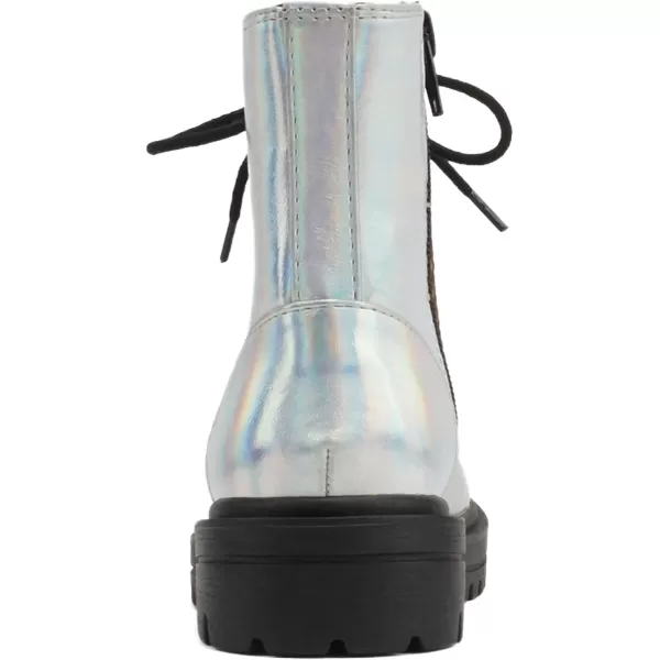 Soda FIRM2 KIDSCHILDRENGIRLS Lug Sole Fashion Combat Ankle Bootie Lace up wSide ZipperSilver Iridescent