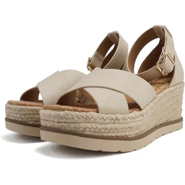 Soda Fabian  Women Square Toe Closed Back Counter Crisscross Band Platform Espadrille Wedge Sandals with Adjustable Ankle StrapLight Beige Nubuck