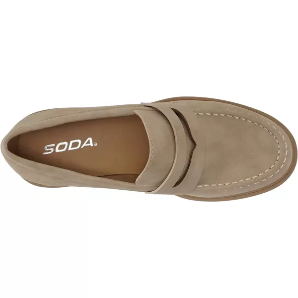 Soda HENDER  Women Round Toe Low Heel Lug Sole Platform Penny Loafer ShoeBeige Nubuck