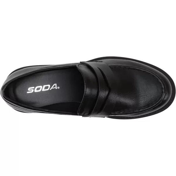 Soda HENDER  Women Round Toe Low Heel Lug Sole Platform Penny Loafer ShoeBlack Pu