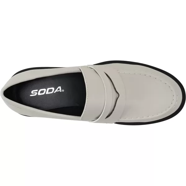 Soda HENDER  Women Round Toe Low Heel Lug Sole Platform Penny Loafer ShoeOff White Pu