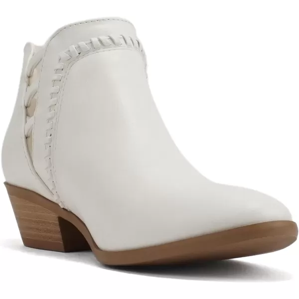 Soda Sincere Womens Low Ankle Heel Bootie with Elastic Cross StrapsWhite Pu